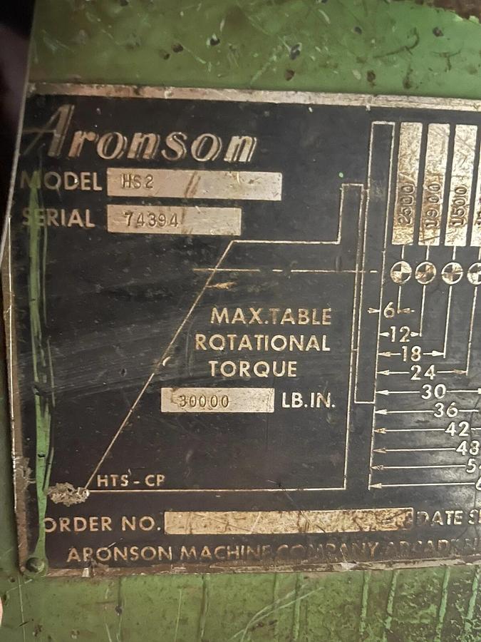 Used Aronson Headstock / Tailstock Positioner HS2 with Rotational Torque 30" head