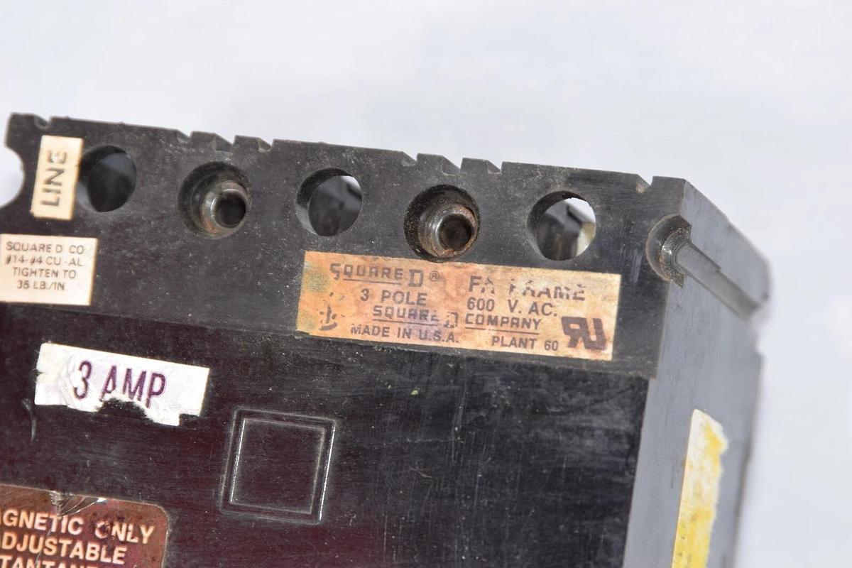 Used SQUARE D FAL 36003 FAL36003 3A Amp 3P 600V 11M Black Circuit Breaker