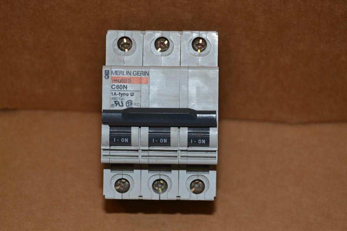 Used MERLIN GERIN MULTI 9 C60N 1A TYPE D 480V 3 POLE CIRCUIT BREAKER