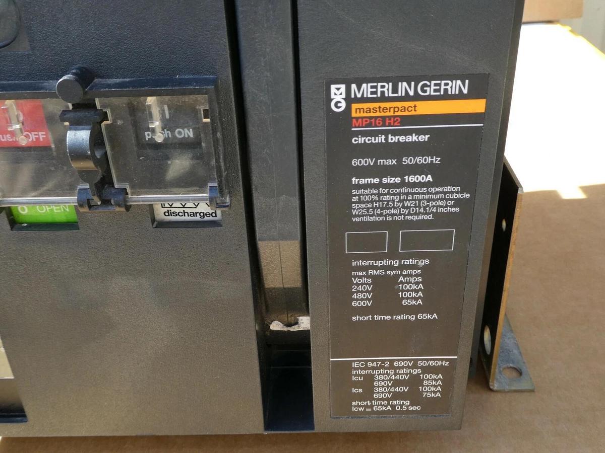Used Merlin Gerin MP16H2 1600A  Masterpact Circuit Breaker 1600 Amp w/ Shunt MP16 H2