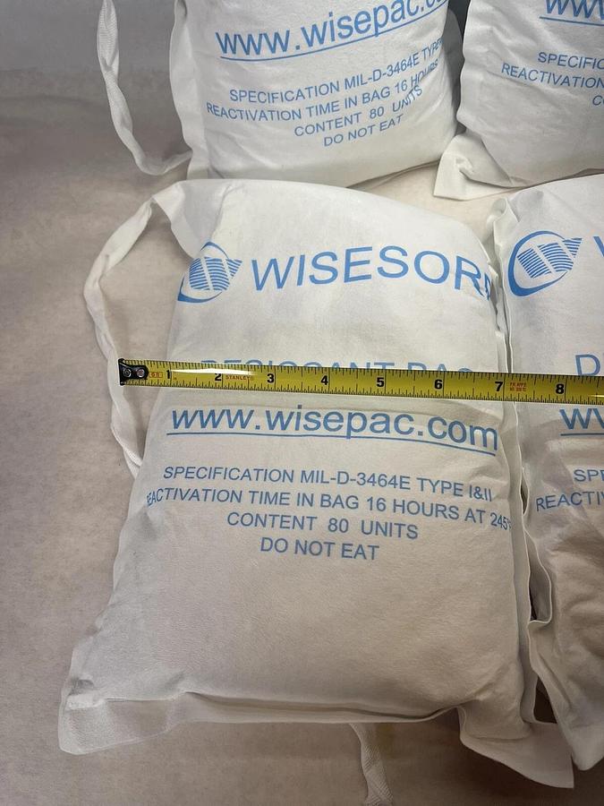 Used 6 bags, Wisesorb Montmorillonite large Desiccant Bag, Size 80 Units, MIL-D-3464E
