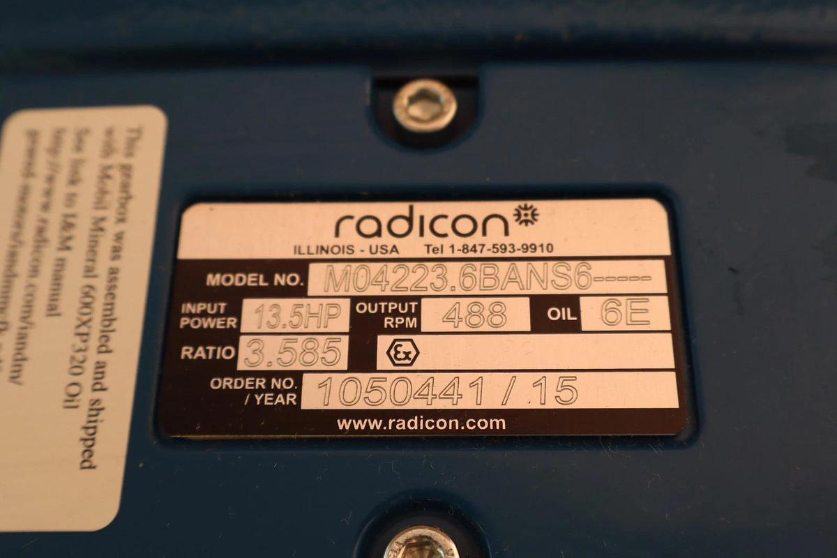 Radicon Gear Box Speed Reducer M04223.6BANS6 13.5hp Ratio 3.585 488rpm  *NOS*