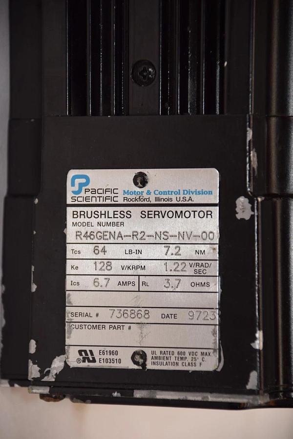 Used PACIFIC SCIENTIFIC R46GENA-R2-NS-NV-00 6.7A 3.7ohms Brushless Servo Motor