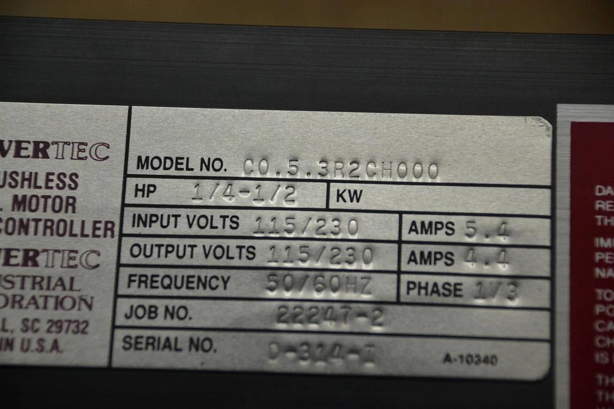 Used POWERTEC C0.5.3R2CH000 C0 5 3R2CH000 1/2HP BRUSHLESS DC MOTOR SPEED CONTROLLER