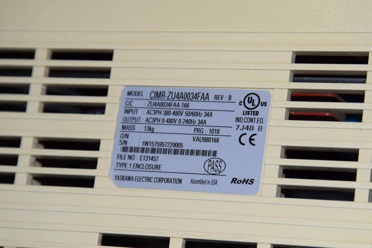Used Yaskawa AC Drive Z1B1B034PMB Z1000 Bypass Inverter 3ph 480v 34a CIMR-ZU4A0034FAA