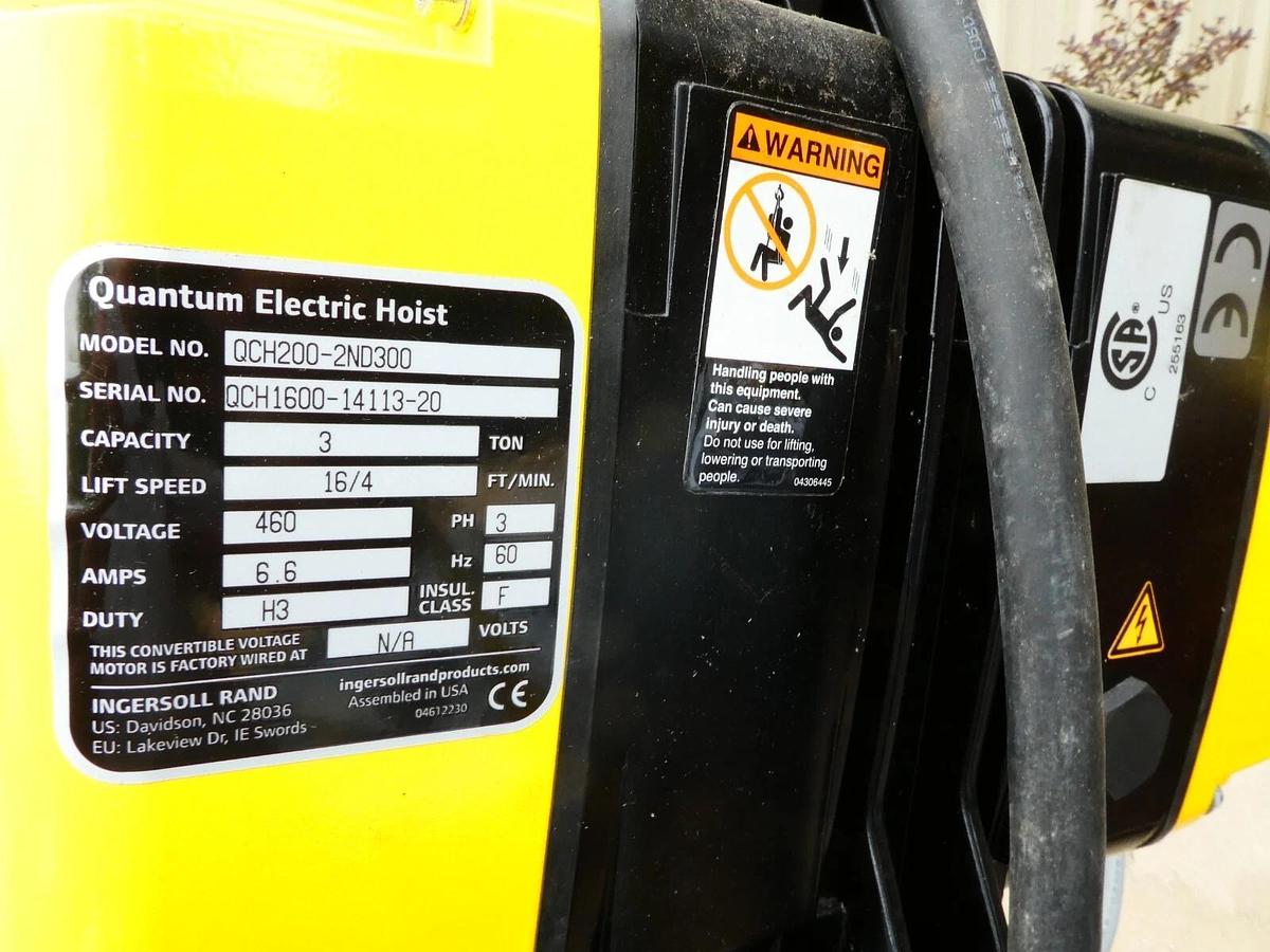 Ingersoll Rand 3 Ton IR Quantum Electric Hoist 25 Ft. Chain QCH200-2ND300 (New)