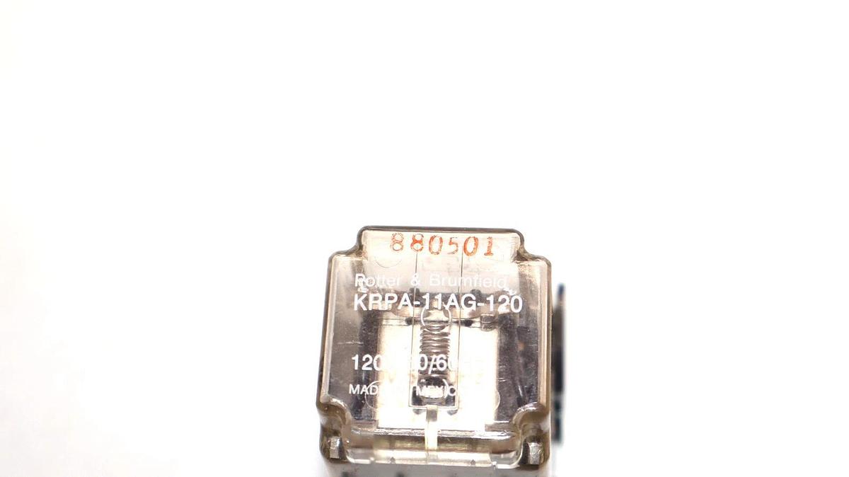 Used Potter & Brumfield KRPA-11AG-120 , KRPA11AG120 120V Coil Relay with Base ORS-8