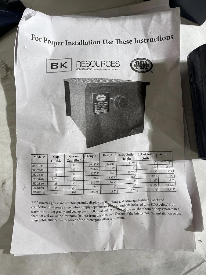 John Boos GT-8 Grease Trap Interceptor 8 lbs Oil Grease Cap. 4 GPM Flow PDI Cert