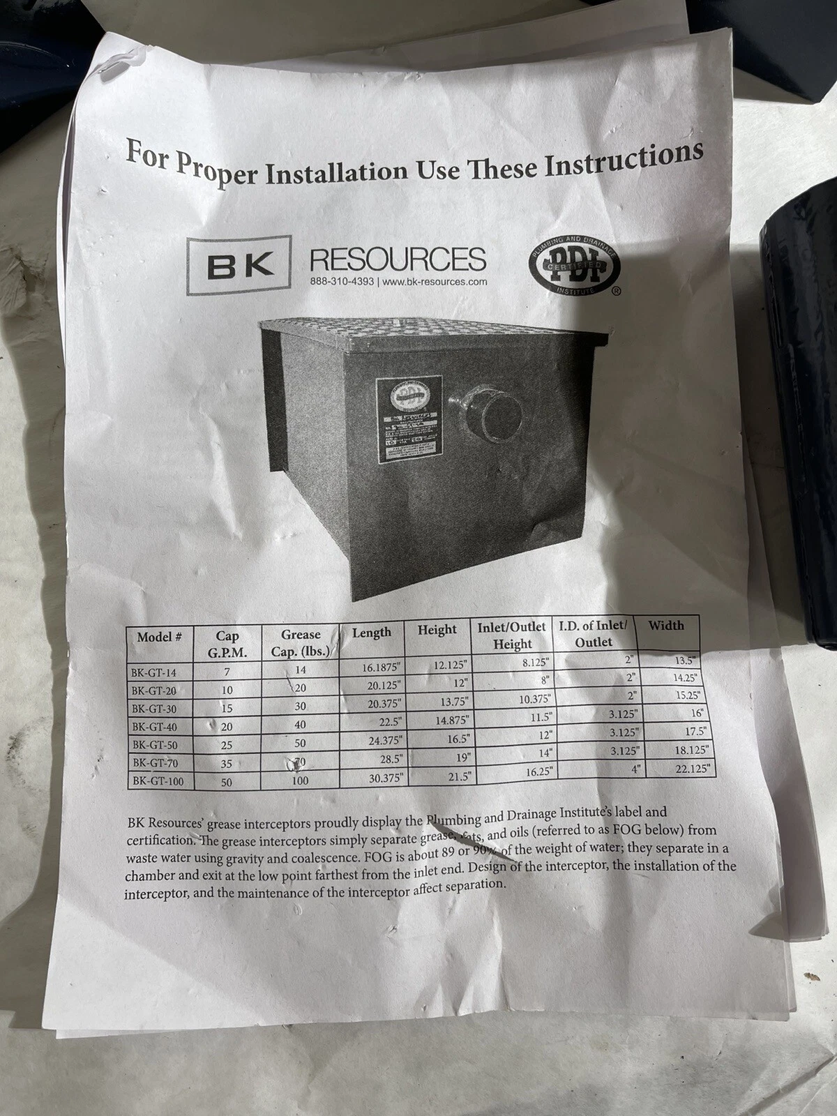 John Boos GT-8 Grease Trap Interceptor 8 lbs Oil Grease Cap. 4 GPM Flow PDI Cert