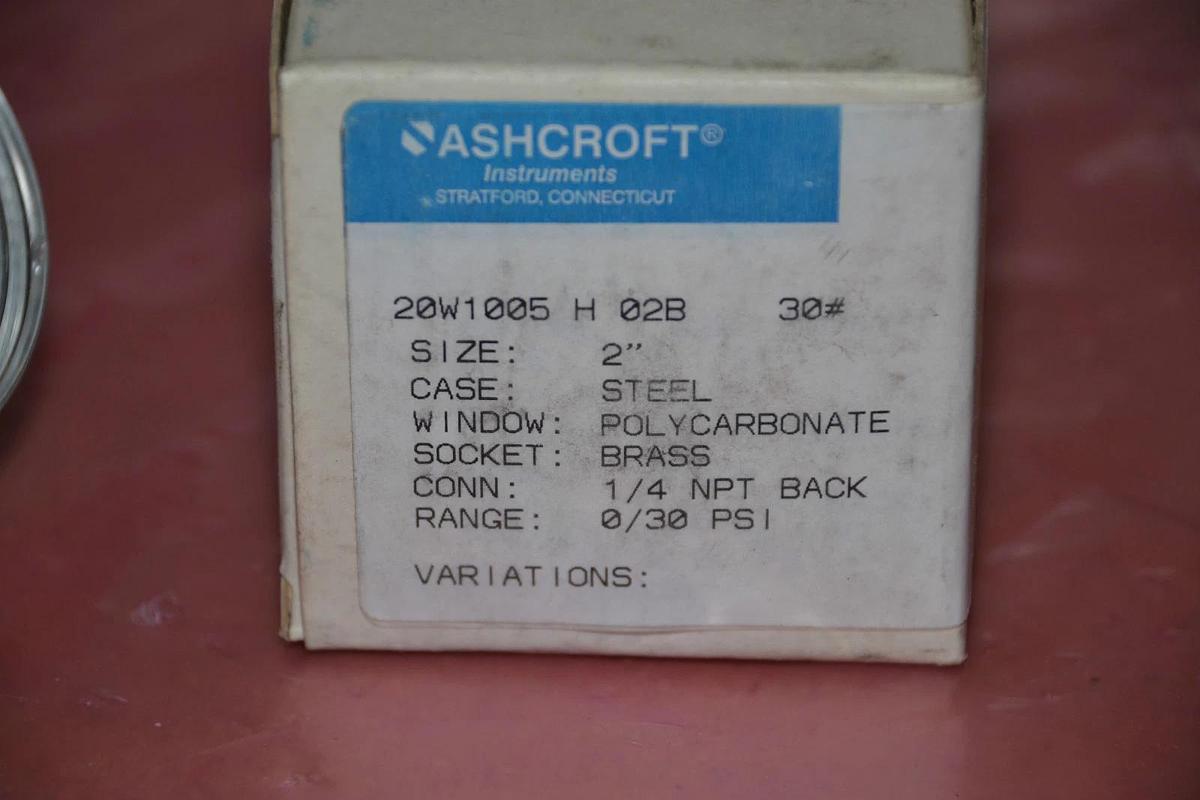 ASHCROFT GAUGE 20W1005 H 02B 30# 20W1005H02B30# 1/4 NPT NEW