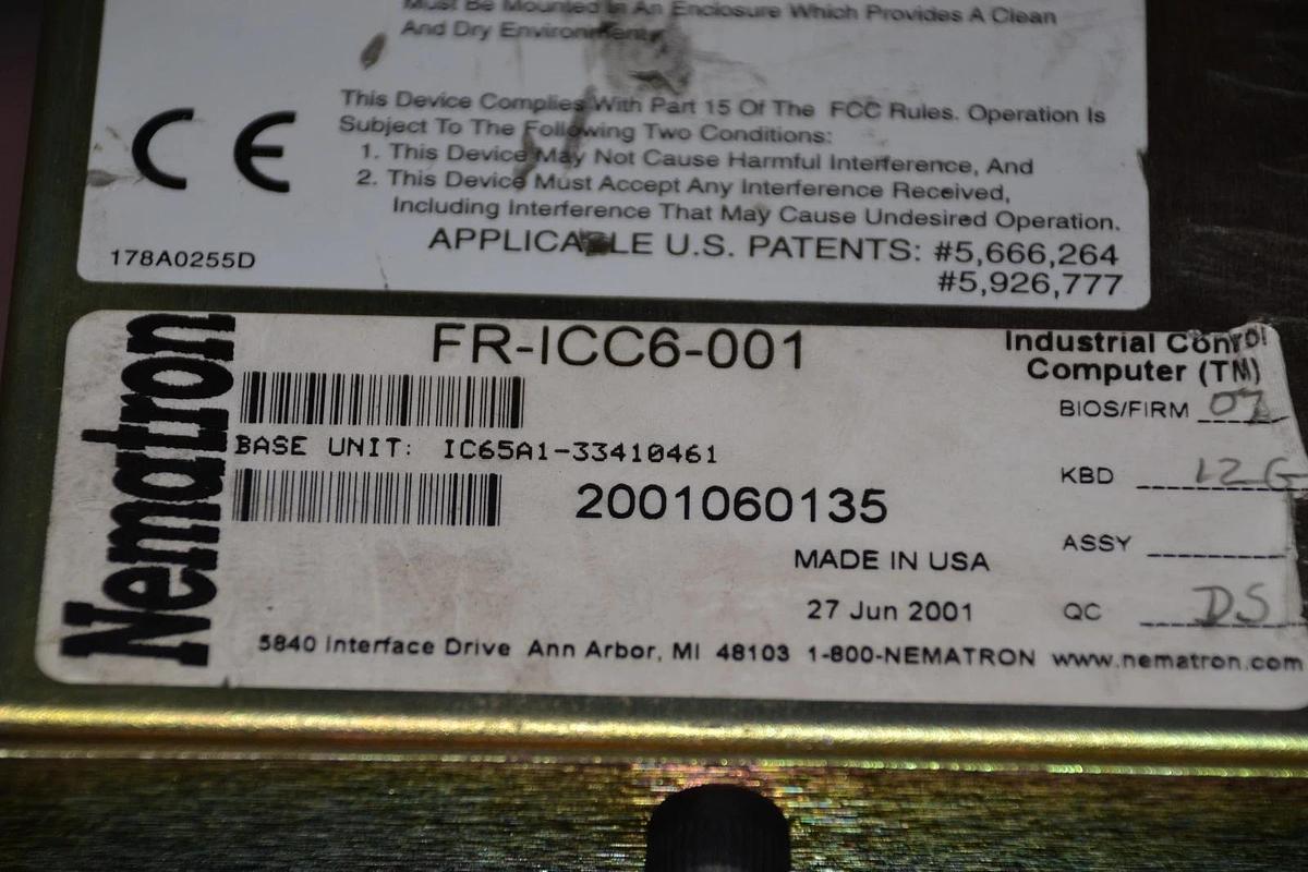 Used Nematron Operator Interface Computer IC65A1-33410461 FR-ICC6-001