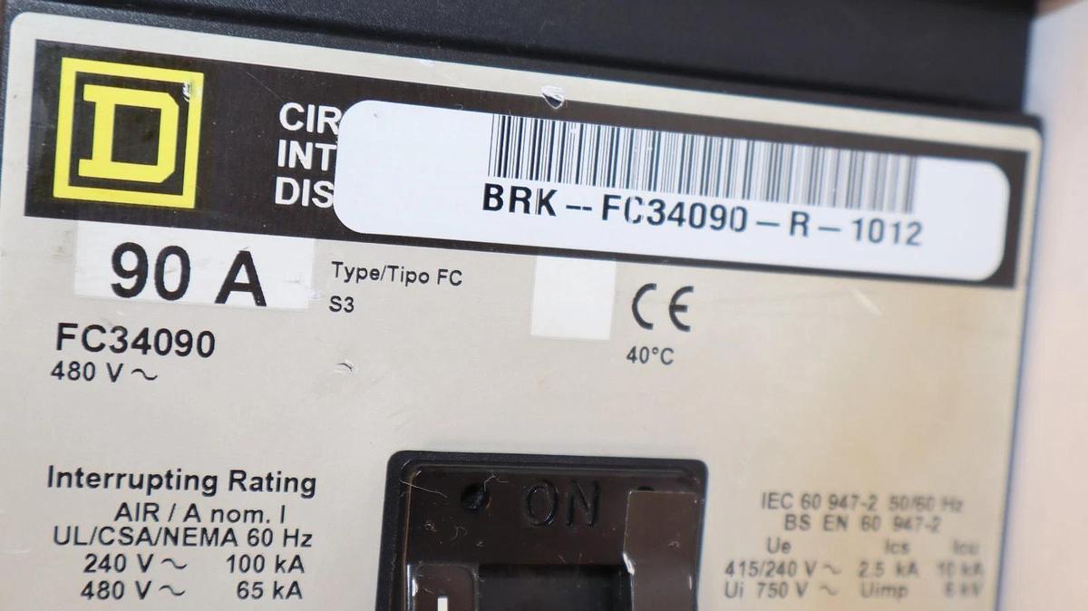 Used Square D 90A Circuit Breaker Thermal-Magnetic FC34090 90 Amp 3P