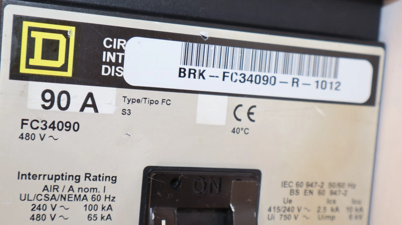 Used Square D 90A Circuit Breaker Thermal-Magnetic FC34090 90 Amp 3P