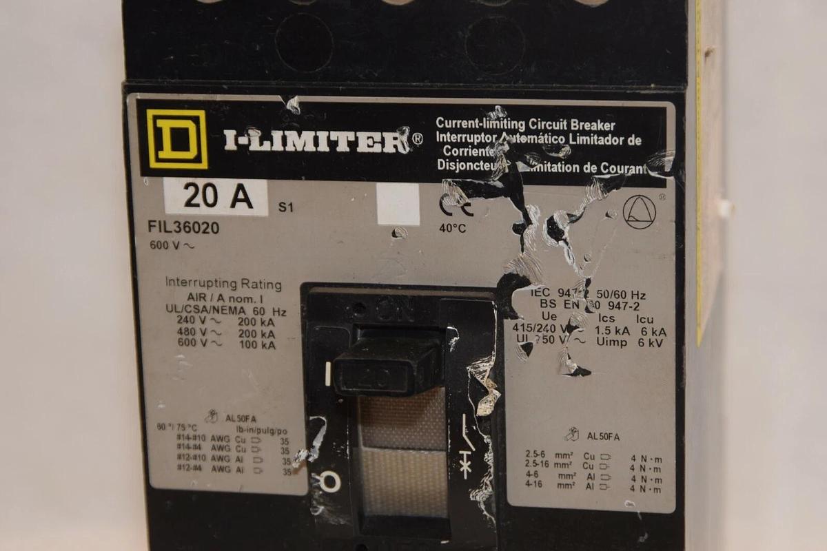 (NEW) SQUARE D FIL36020 20A 20 Amp 20 A 3 Pole 600V I-Limiter Circuit Breaker