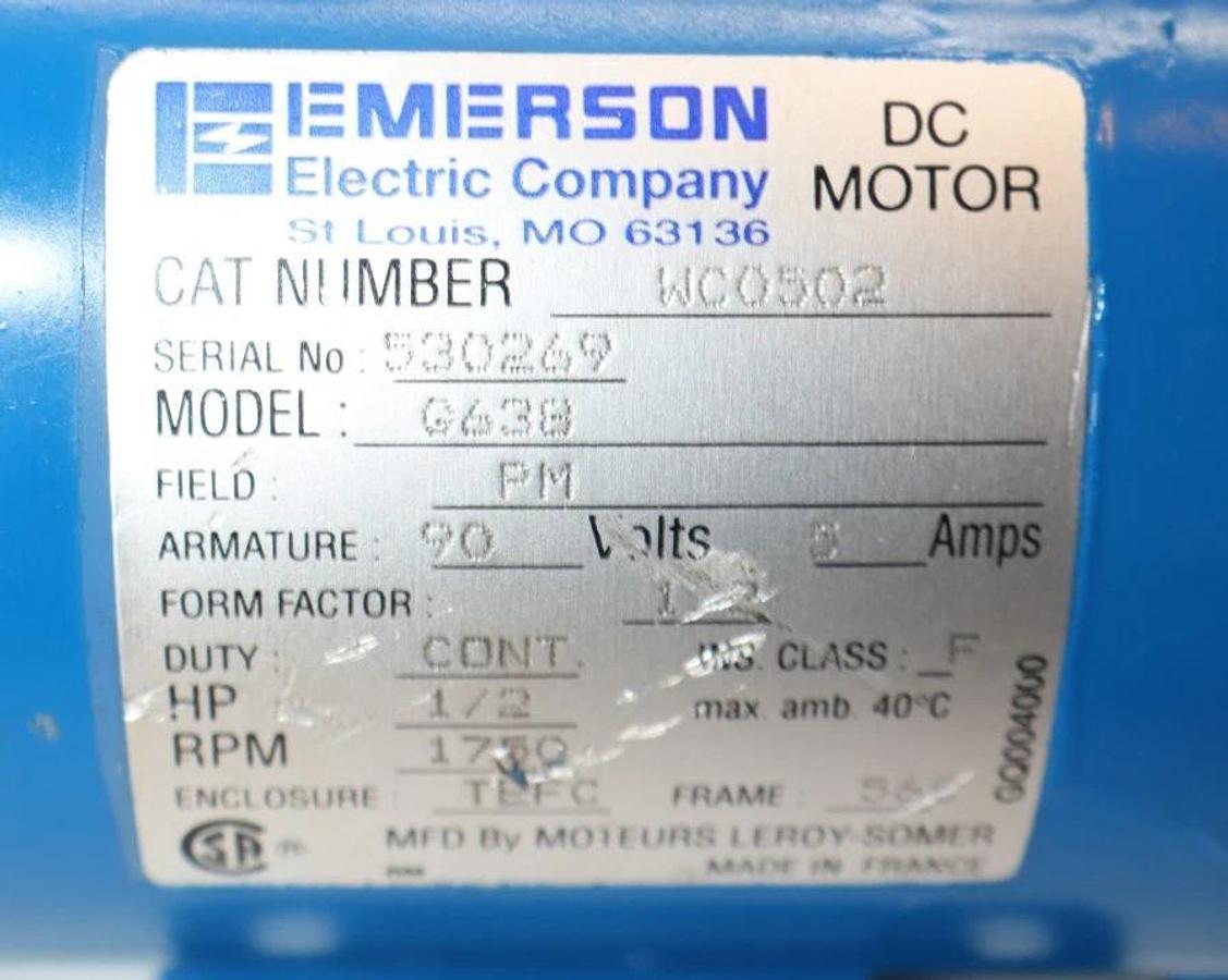 Emerson DC Motor WC0502 G638 1/2hp 1/2 HP TEFC 56C 5A 90v (NOS)