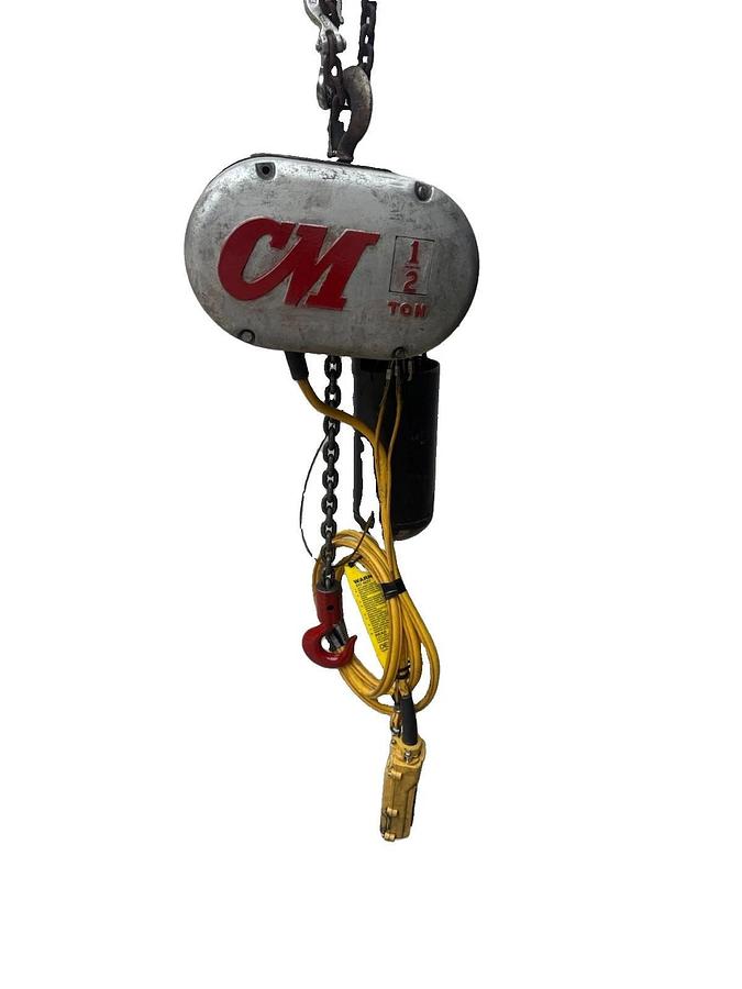 Used CM Lodestar Chain Hoist 1/2 Ton 1000lb Model J 20' chain 240V 480V 3ph 1hp 32fpm