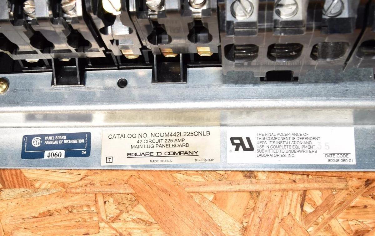Used Square D 42 Circ 225A Main Lug Panelboard Interior NQOM442L225CNLB 150A main 3ph