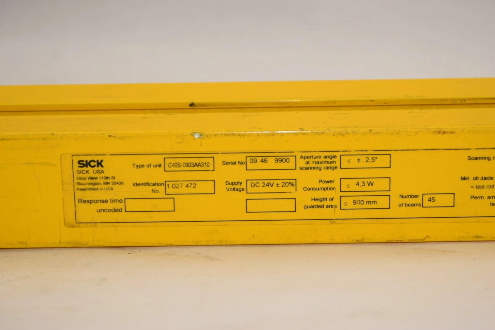 Used SICK Safety Light Curtain C40S-0903AA310 C4000 Range 0-6m C40S0903AA310