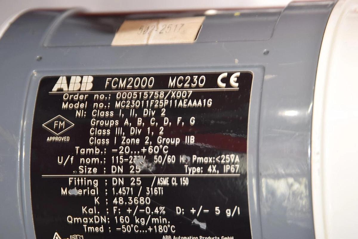 Used ABB FCM2000 MC230 MC22948 DN25/ASME CL 50 Flow Meter MC23011F25P11AEAAA1G Sensor