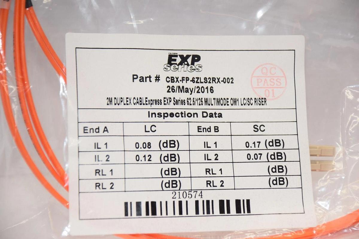 (NEW) EXP SERIES CBX-FP-6ZLS2RX-002 2M Duplex 62.5/125 Multimode ST Mode Cable