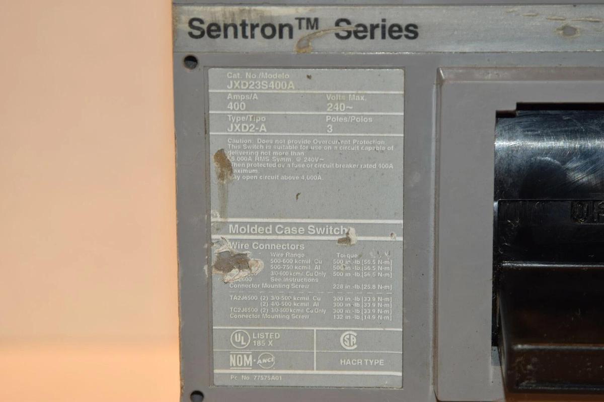 Used Siemens Sentron Molded Case Switch JXD23S400A 400A 400 Amp A 240 VAC