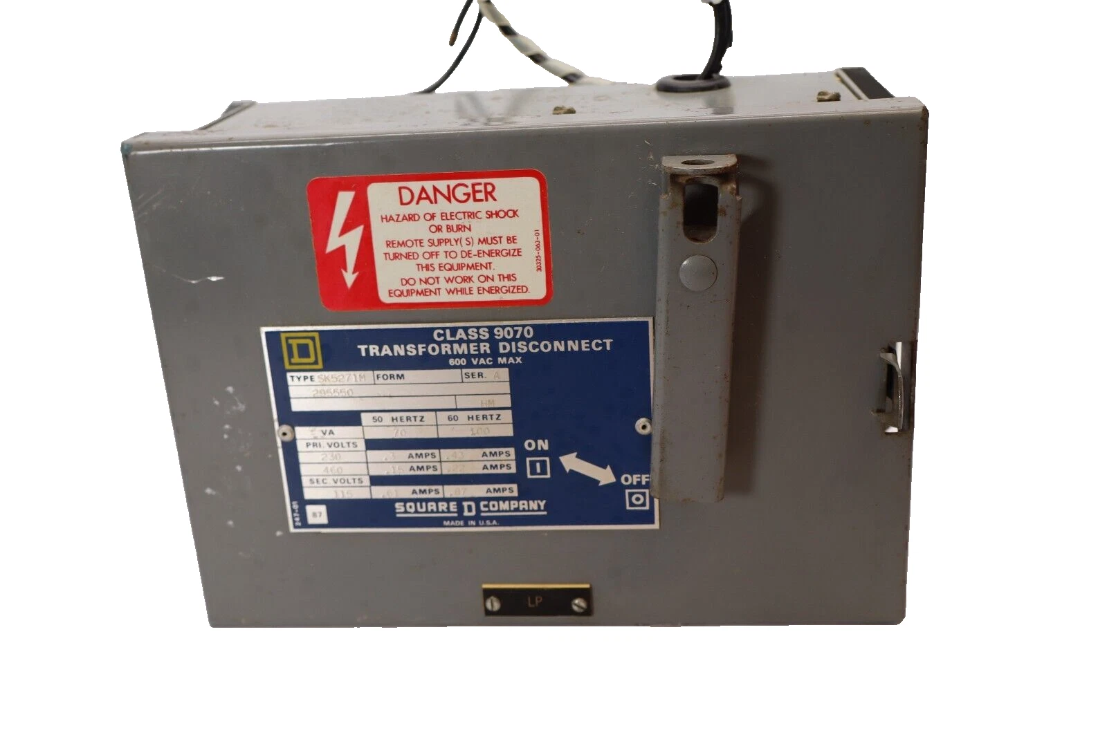 Used SQUARE D Transformer Disconnect 9070 SK5271M Series A 9070-SK5271M 230/460v Pri