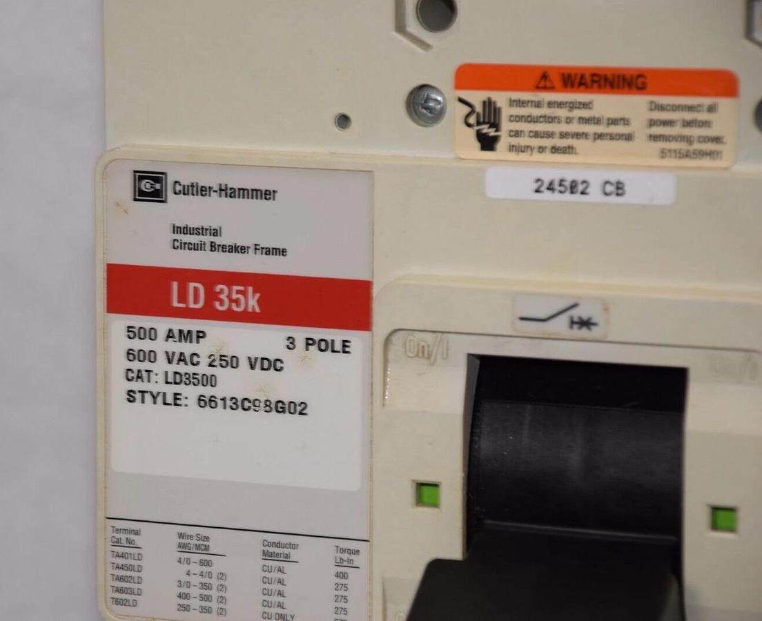 Used Cutler Hammer Breaker LD3500 LD35k 500 Amp 500A 6613C98G02 3pole 600vac  *read*
