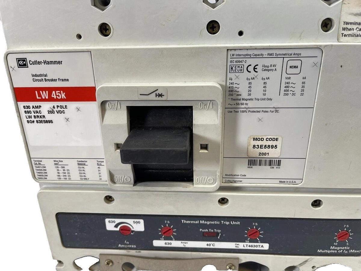 Cutler Hammer Breaker LWBRKR  LW 45k 4P 630 amp LT4630TA 83E5895 LW45k (NOS)