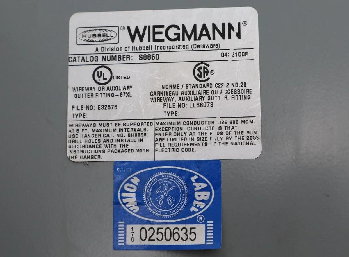 Hubbell Wiegmann S8860 8" x 60" Wireway Auxiliary Gutter Fitting NOS