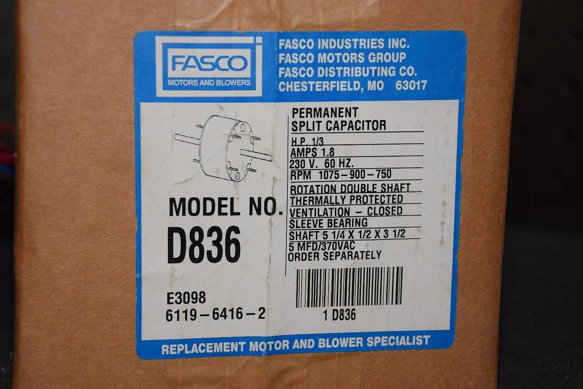 FASCO D836 1/3 HP 1.8 A 230V 60HZ 1075-900-750 RPM BLOWER MOTOR NEW