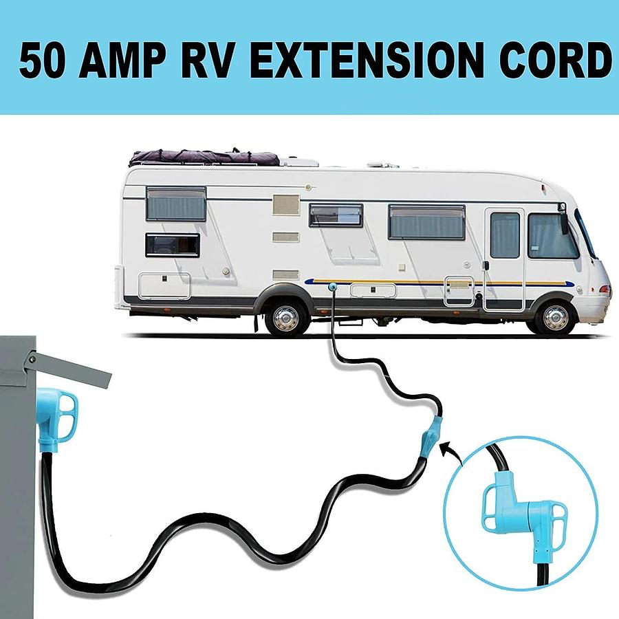 Used (New) CircleCord UL Listed 50 Amp 50 Feet RV EV Extension Cord, 50 ft, Blue 50
