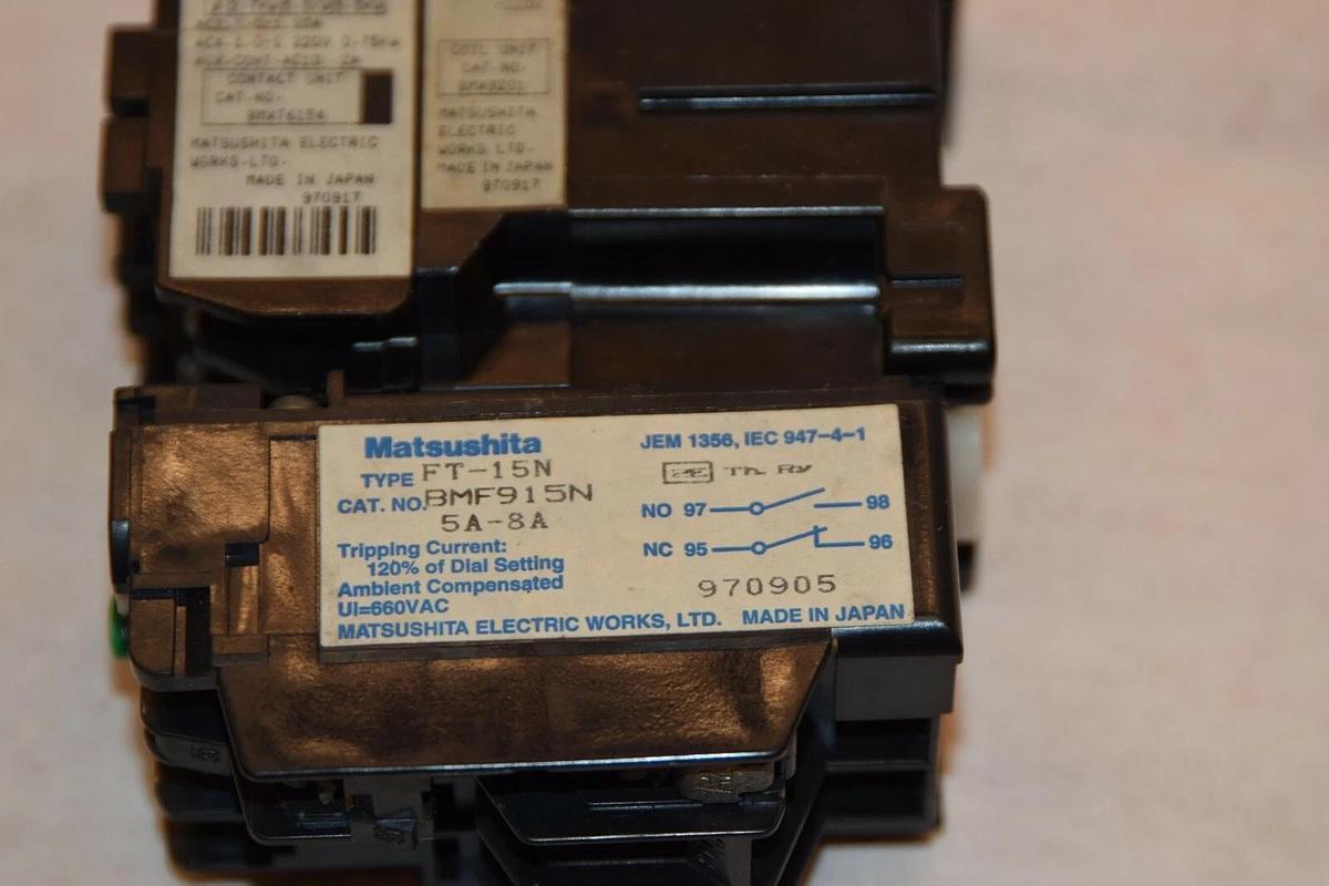 Used MATSUSHITA FC-15N STARTER WITH FT-15N RELAY 5A-8A 100-110V AC 50/60Hz COIL