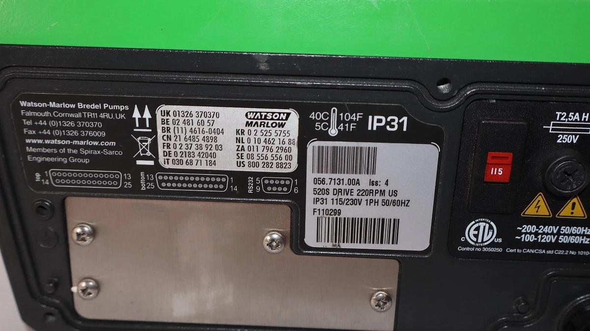 Used Watson Marlow 520S 220 rpm Peristaltic pump 056.713.00A  Iss: 4