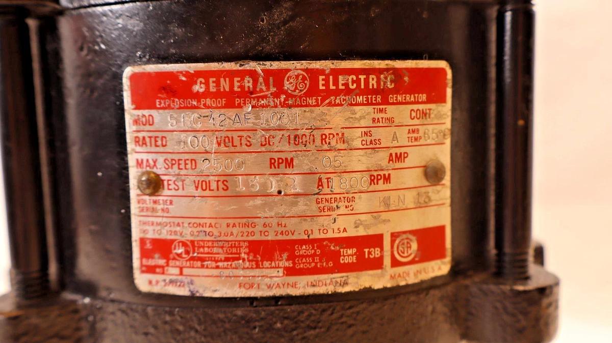 Refurbished General Electric GE Tachometer Generator 5BC-42 AE 1001 100vdc 5BC42AE1001