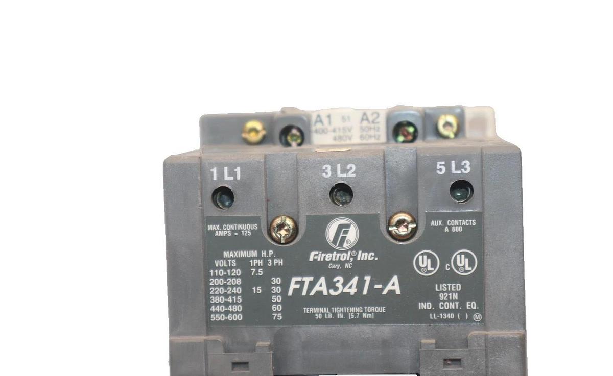 Used FIRETROL INC. FTA341-A , FTA341A Contactor 400-415V/50Hz , 480V/60Hz Coil