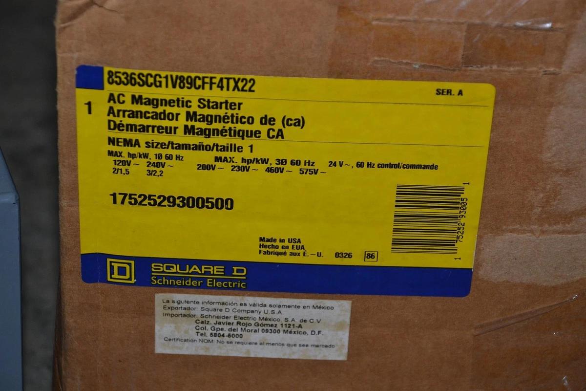 SQUARE D AC Magnetic Starter Combo 8536SCG1V89CFF4TX22 Size Sz 1 Ser A NEW