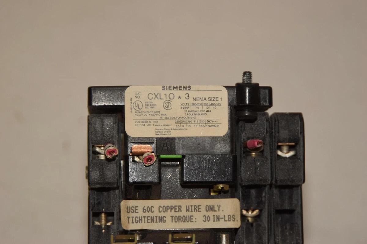 Used SIEMENS CXL10*3 110-120V Size 1 Starter W/ Relay 3UA52 00-1B 1,25-2A