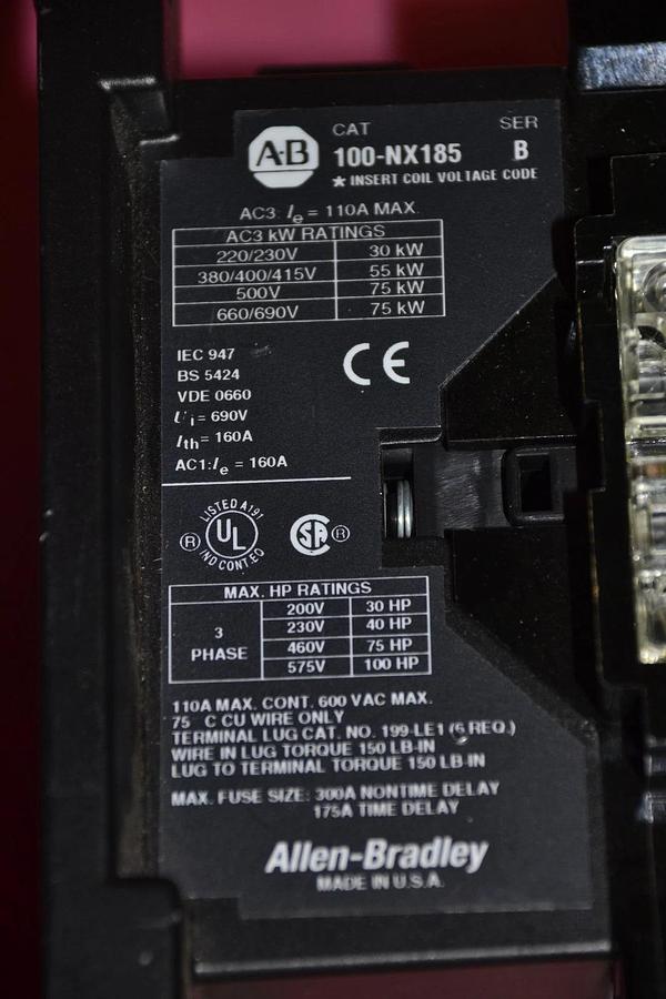 ALLEN BRADLEY Contactor 100-NX185 100 NX185 100NX185 SER. B COIL 120 V  NEW