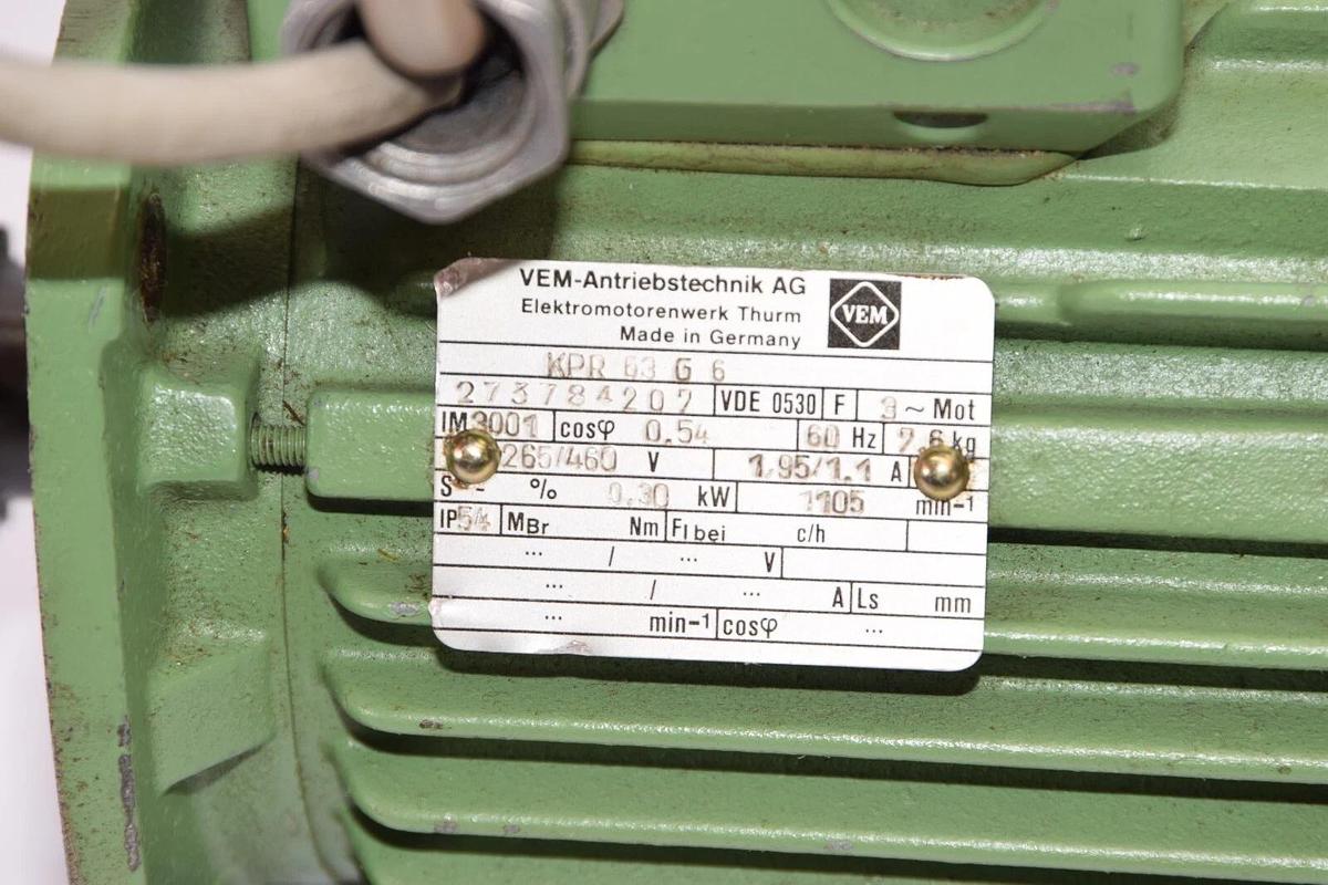 Used VEM MOTORS THURM KPR 63 G 6 273784207 265/460V 60Hz 0.30kW Electric Motor