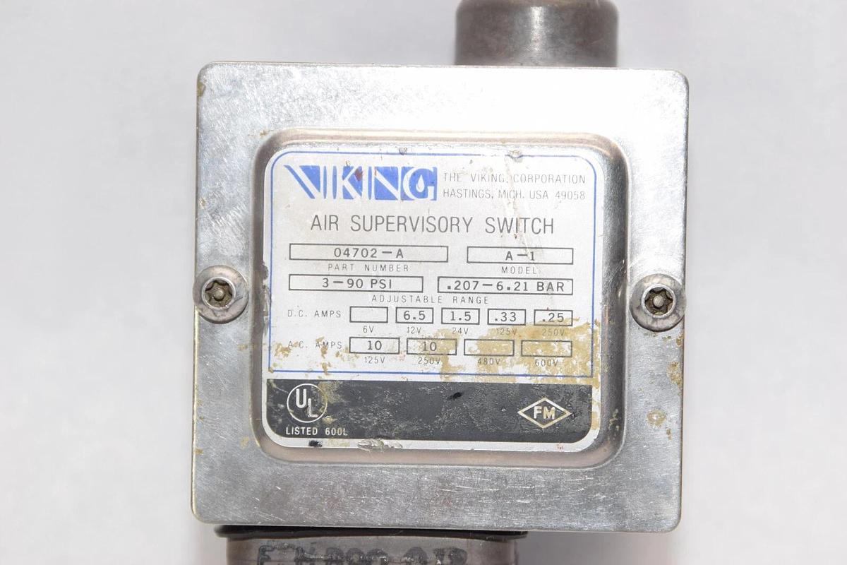 Used VIKING A-1 04702-A 3-90psi .207-6.21Bar Air Supervisory Switch