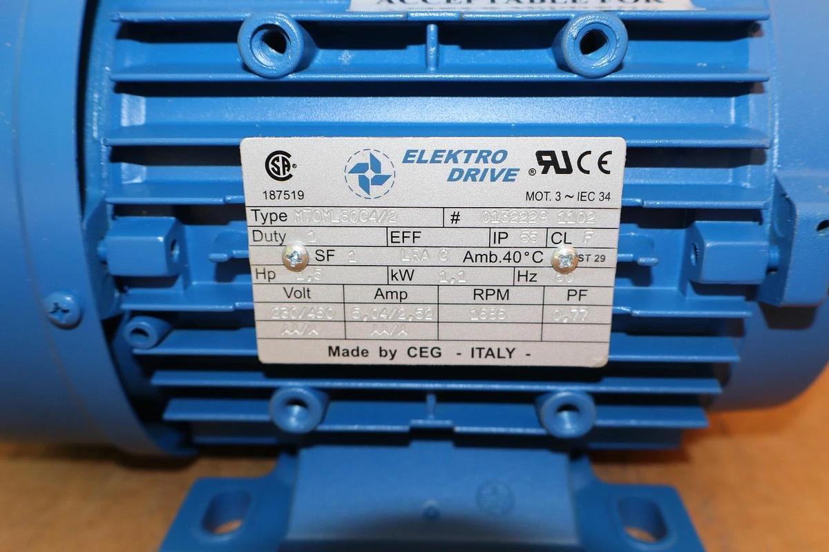 Elektro Drives CEG Motor MT0ML80C4/2 1.1kW 1.5hp 1686rpm 4p 230/460v  (New)