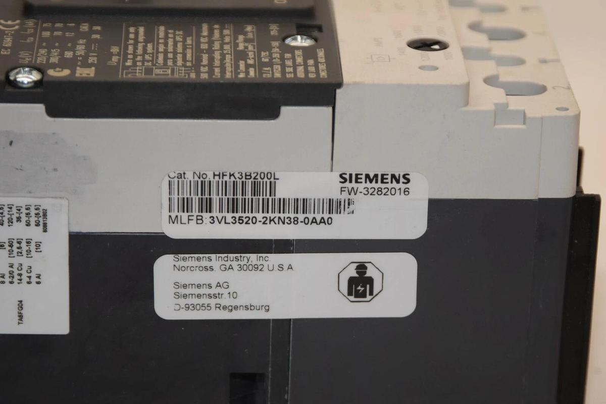 (New) SIEMENS Breaker  HFK3B200L 200A 200 Amp 3VL3520-2KN38-0AA0 200 A