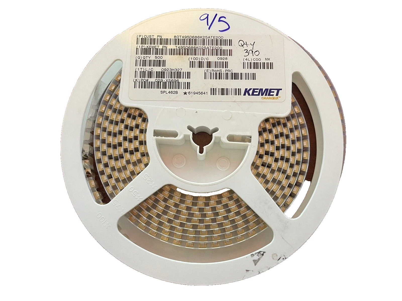 (Qty 390) Kemet T495D686K025ATE200, 68 μF, 25VDC Tantalum capacitor (Lot of 390)