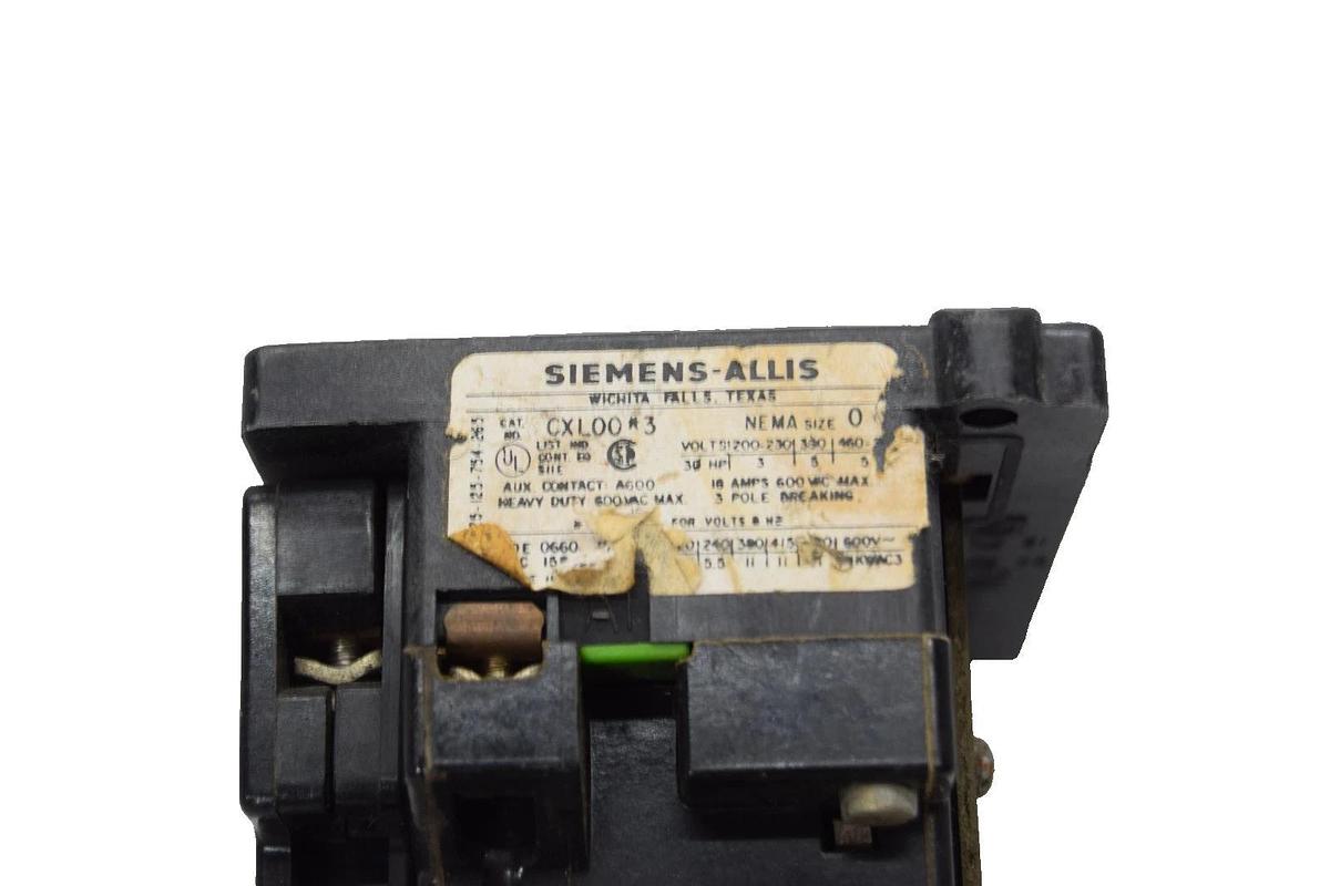 Used Siemens Allis Size 0 Contactor CXL00*3 CXL003 CXL00-3