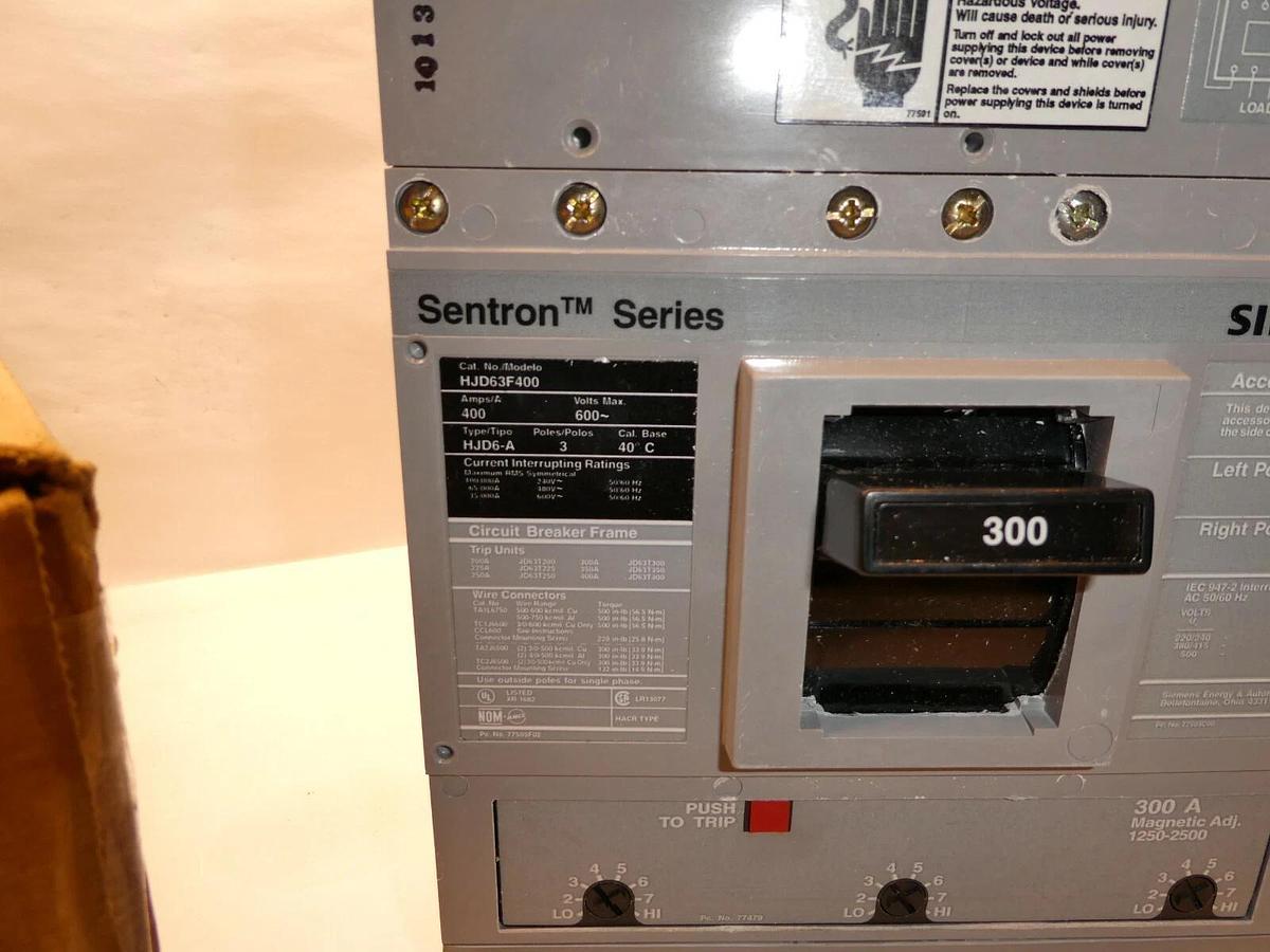 SIEMENS HJD63B300L 300A breaker 300 Amp trip unit  frame hjd63f400 HJD6 3P 300 A
