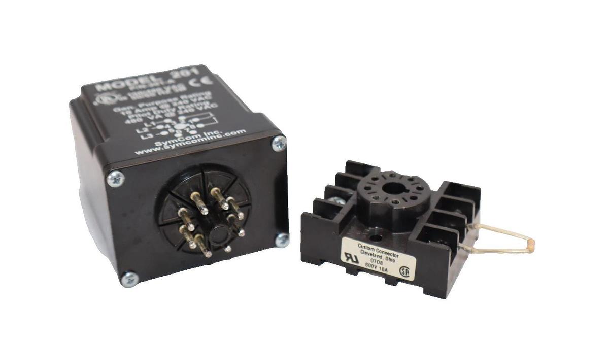 Used SymCom 201-A  201A 201 8-Pin Plug-In Motor Saver Line Voltage Adjust