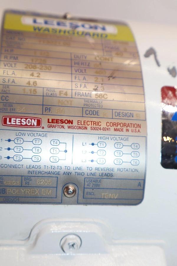Leeson Washguard Motor C6T17VC3J 113021.00 3ph 1.5hp 208/230/460v NEW-TAKEOUT