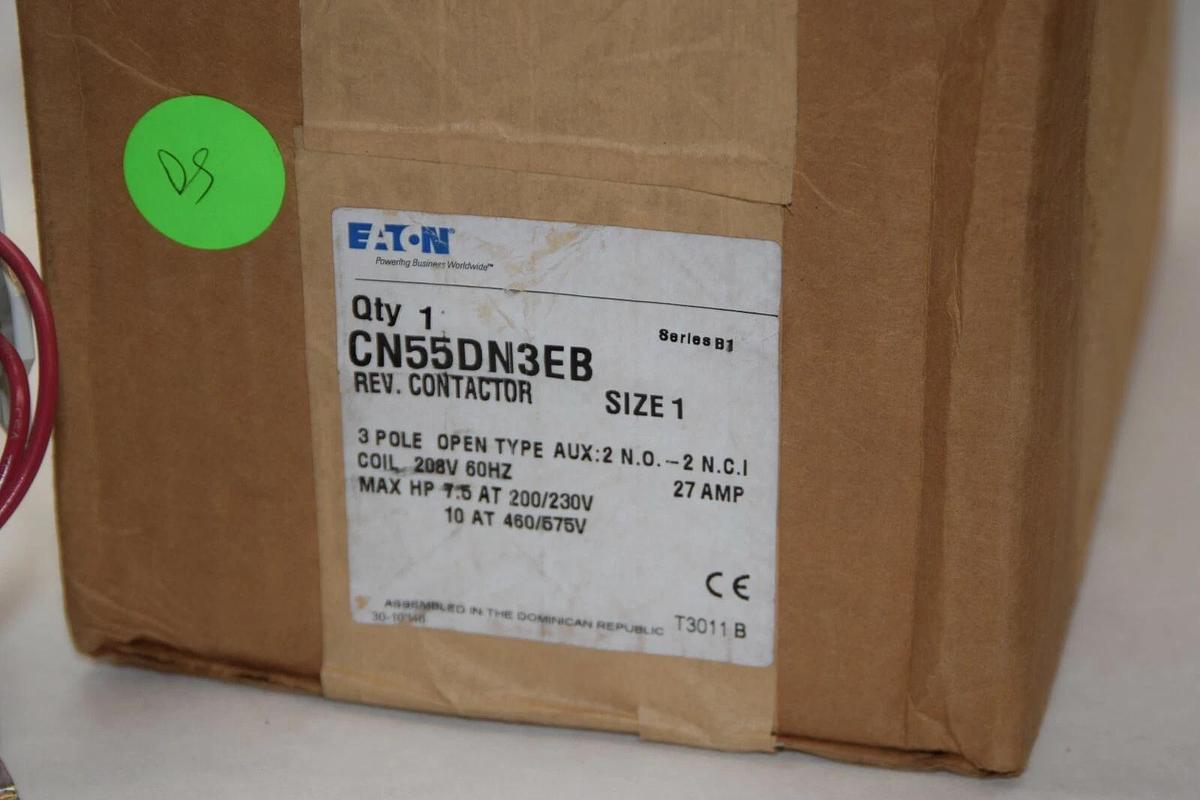(NEW) EATON CN55DN3EB Size 1 3P 208V 60Hz 27A 27 Amp 27 A Reversing Contactor