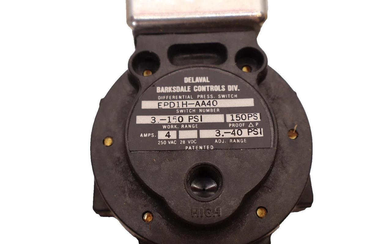 Barksdale Controls Differential Pressure Switch EPD1H-AA40 , 3-150psi, 4A (New)
