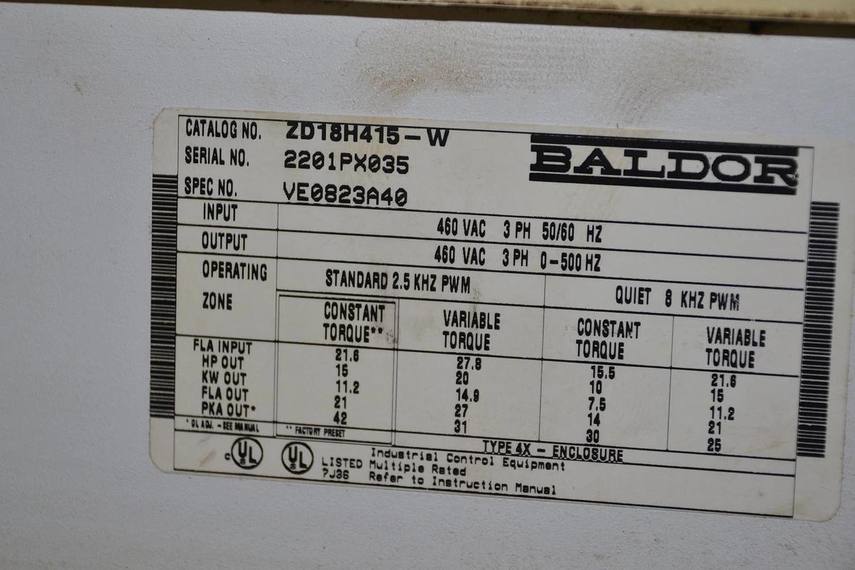 Used Baldor Washdown Vector Drive ZD18H415-W ZD18H415W ZD18H415 460v 3ph 10/15/20hp